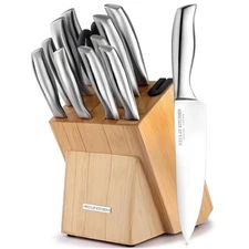 Zulay Kitchen Stainless Steel Knife Set with Block and Built In Sharpener