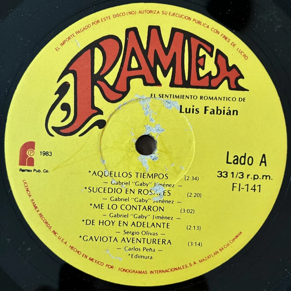 LATIN/MEXICAN LP~Luis Fabian~Aquellos Tiempos~Ramex Foto 2 de 2