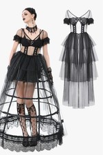 Dark In Love Women Black Sexy Gothic Transparent Layered Trim Mesh Long Dress