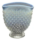 Vintage Fenton Hobnail White & Pale Blue Opalescent Mini Fan Bud Vase