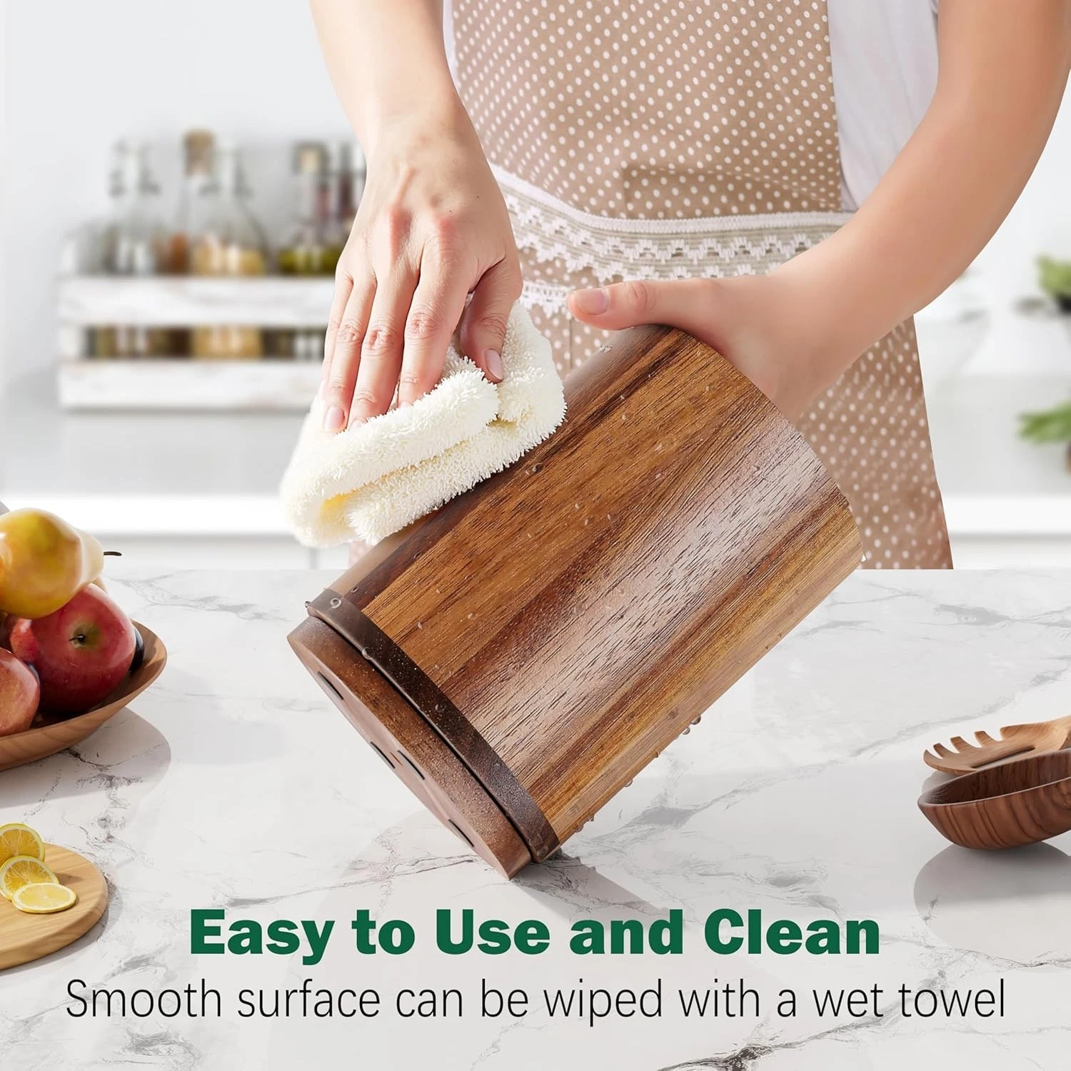 360° Rotating Acacia Wood Utensil Holder Large Kitchen Counter Organizer