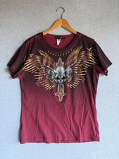 Black Label Affliction Shirt Womens 2XL Red Y2k Rhinestone Grunge Gothic Biker