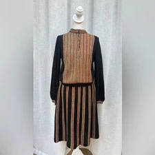 Vintage made in Greece Black orange knitted sweater skirt set