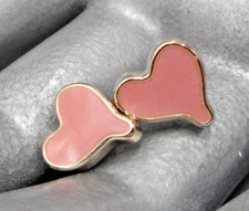Small Heart Stud Earrings Pink Enamel Old Stock Vintage Valentines Day Gift 11mm