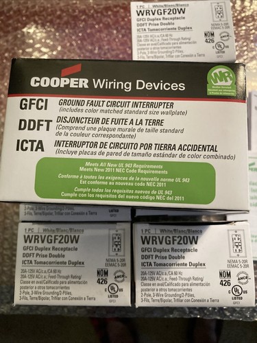 8X Cooper Shock Sentry GFCI Duplex Receptacle WRVGF20W (White) - Picture 6 of 8