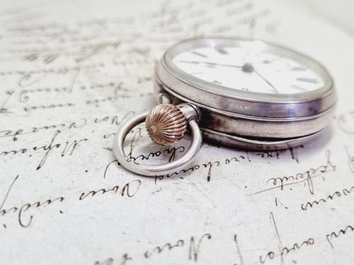 silver crescent moon star silver hallmarked and movement signed pocket watch - Picture 3 of 16