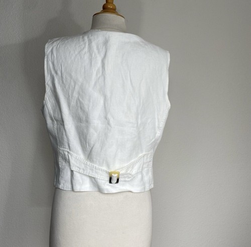 New The White Company Women White 100% Irish Linen Waistcoat Vest Size 12 Preppy - Picture 2 of 13