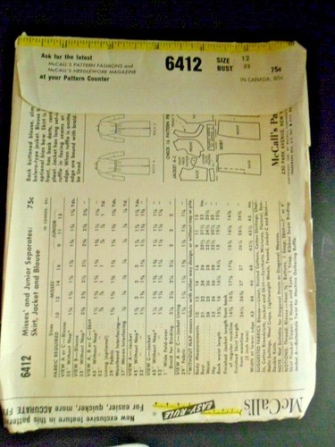 Chaqueta de falda y blusa McCall's 1962 sin cortar patrón #6412 talla 12 de colección - Imagen 2 de 3
