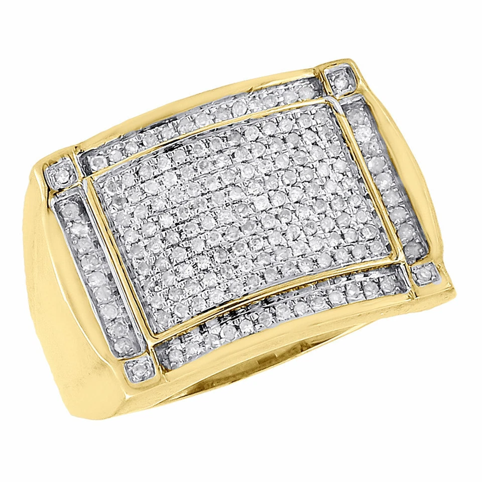 Diamond Pinky Fashion Ring 10K Yellow Gold Mens Round Cut Pave Wide Top 0.49 Ct.