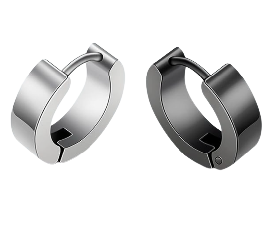 Orecchini A Cerchio Con Catena Uomo/donna – Acciaio Inox – Argento E Nero – Huggie Pieghevoli