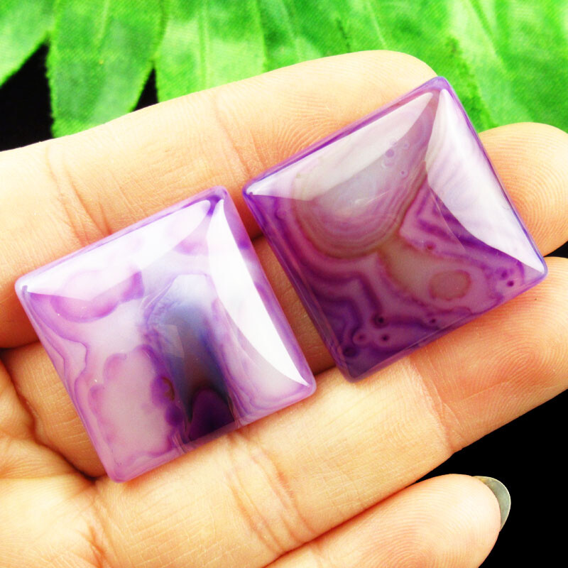 2Pcs 25x25x6mm Purple Onyx Agate Square Cabochons for Jewelry Making Q07532