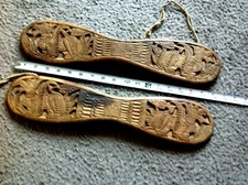 Pair of Antique Primitive Asian Hand Carved Wood Paddle