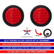4" Inch Red 24 LED Round Stop/Turn/Tail Truck Trailer Light Kit Grommet - Qty 2