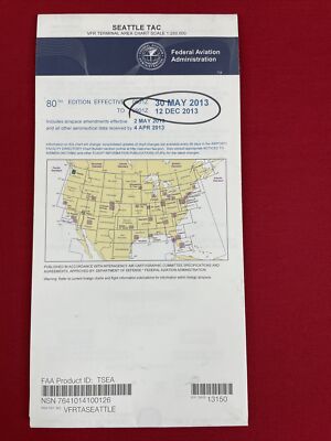 2013 SEATTLE TAC VFR Terminal Area Aeronautical Map Aerial Chart, 80th Edition