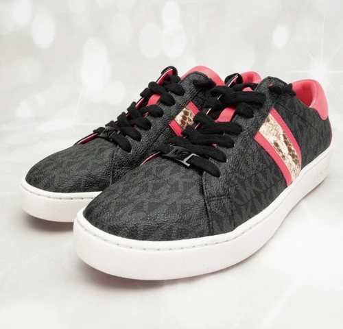 Michael Kors Women's Keaton Stripe Sneakers Tennis Shoes Size 10M Black/Pink - Picture 2 of 19
