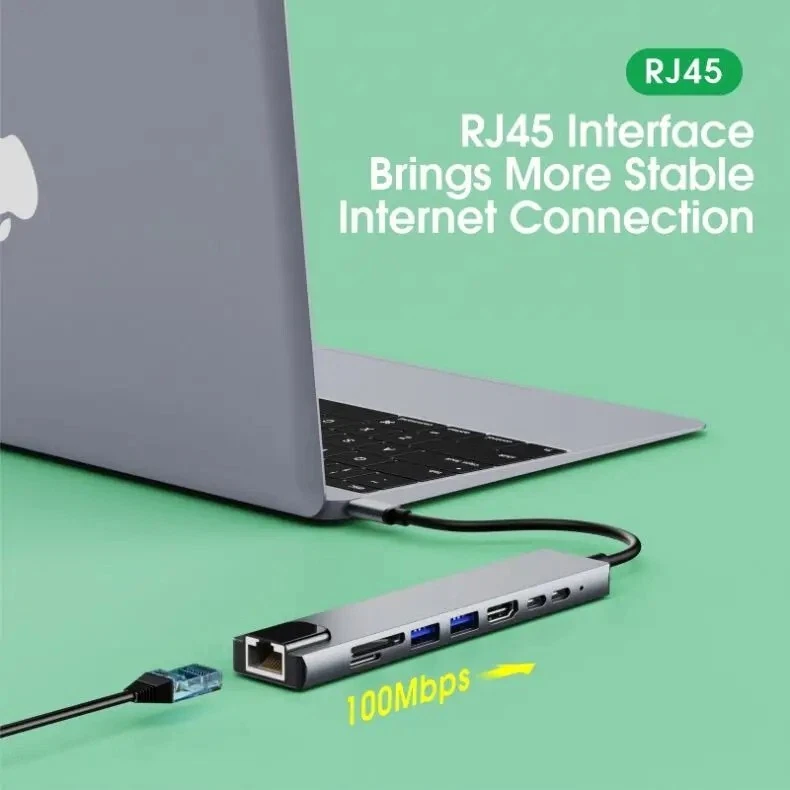 8 in 1 USB-C Hub Type C To USB 3.0 4K HDMI PD Adapter Universal Macbook windows - Image 3 of 4