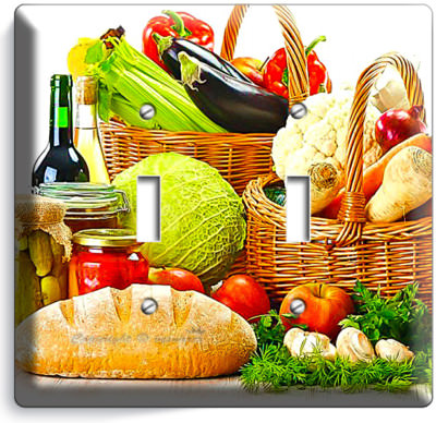 Vegetables Basket Fresh Bread Olive Oil Light Double Switch Plates