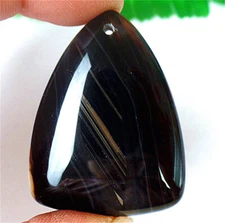 45x35x6mm Black Stripes Onyx Agate Triangle Healing Pendant Bead BY8853