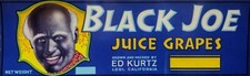 Vintage Black Joe Juice Grapes Fruit Label 13"x4"