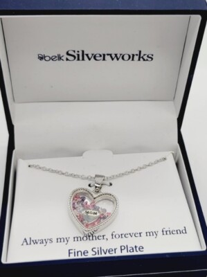 Mom Heart Crystal Silver tone Necklace Belk Silverworks