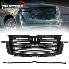 Gloss Black Front Grille For 2021-2022 Cadillac Escalade ESV W/ Camera Hole
