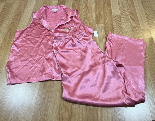 PINK 2 Piece PJ Set Pink Satin Feel Size 1X NWT