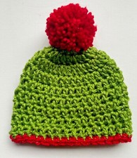 Handmade Crochet Beanie Baby Hat Christmas Newborn 0 - 3 Months Pom Pom