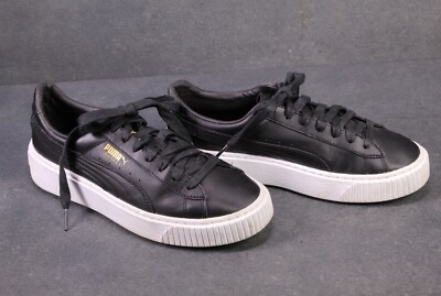 Puma Sneaker Basket Damen Platform Sportschuhe Gr. 38 Leder schwarz weiß SB337 
