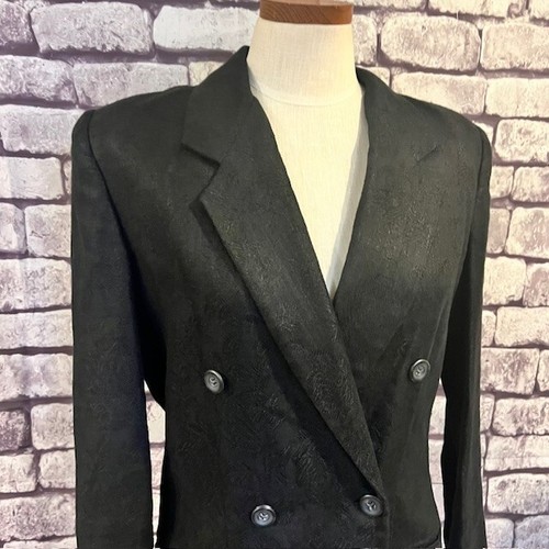 Liz Claiborne Vintage Black On Black Design Double Breasted Jacket Size 6 - Picture 2 of 10
