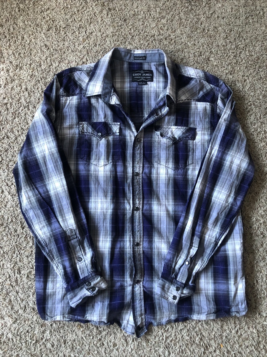 Cody James blue flannel shirt pearl snap button down. Authentic