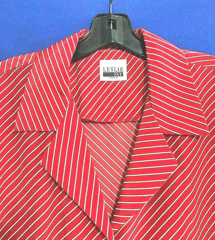 Camisa/Top LESLIE FAY Vintage CREPE Abotonada Rojo/Blanco RAYAS DIAGONALES Talla L Foto 2 de 4