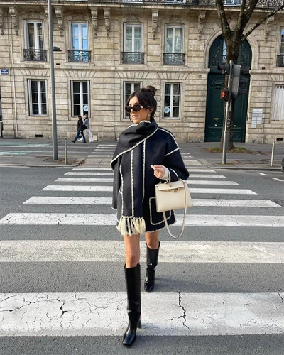 Womens Embroidered Scarf Jacket Wool Blend Coat Winter Outwear with Tassel Scarf - Picture 7 of 25