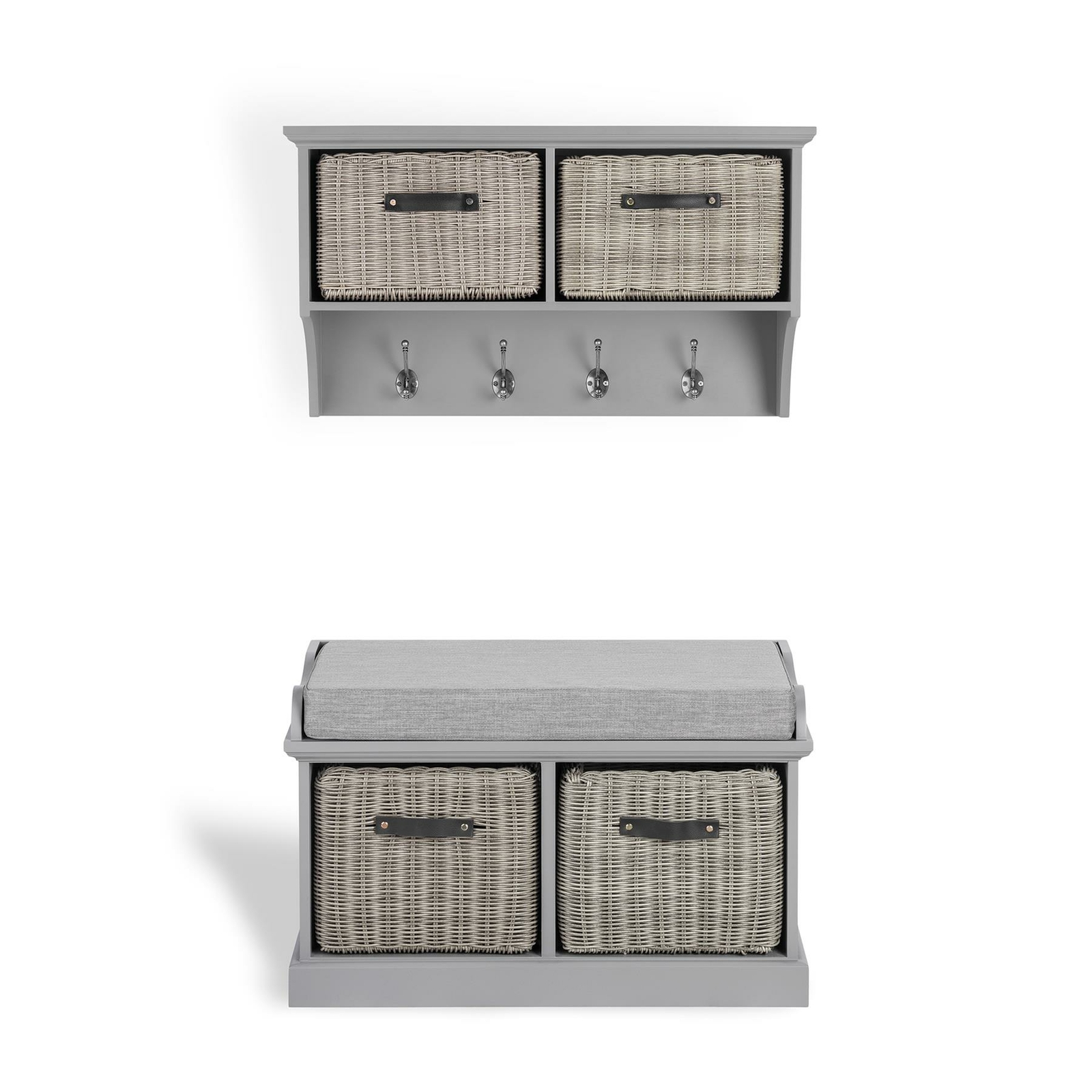 Grey Hallway Set Storage Bench and Coat Rack Hanging Shelf TETBURY Furniture