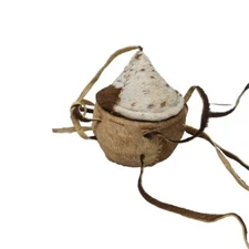 Ethiopian Agelgil Lunch Box Basket Covered In Animal Goat Skin Hand Made 6.5" T