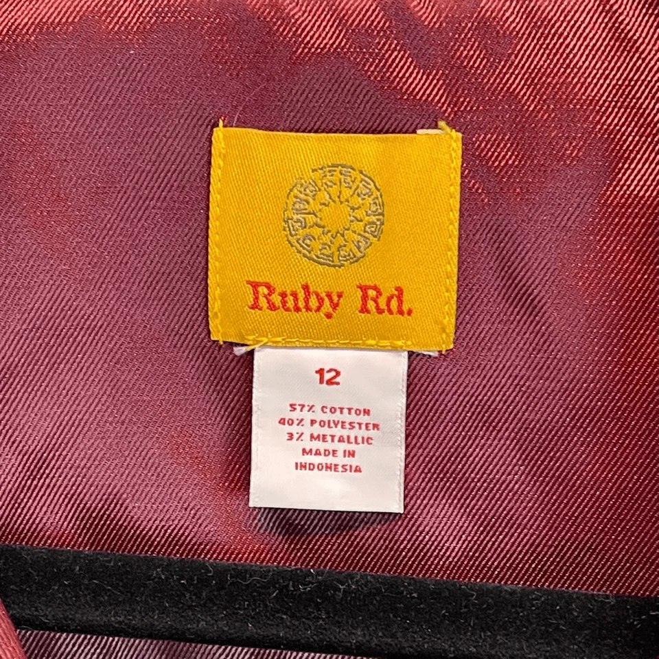 Ruby Rd Jacket Women's Size 12 Cranberry Red Metallic Button Front Drawstring - Image 3 of 4