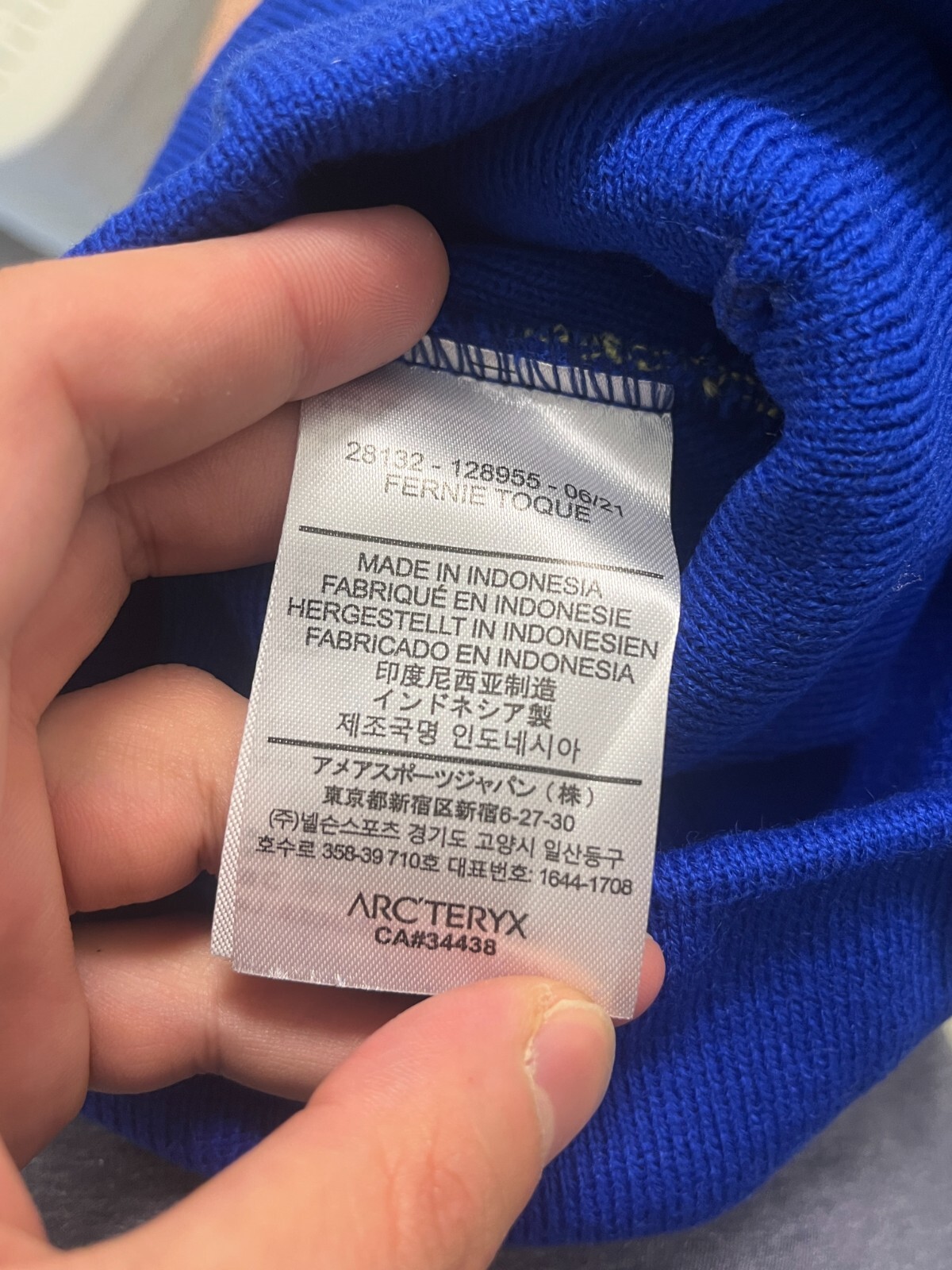 ARC'TERYX Vintage Arc’teryx Fernie Toque Blue Beanie – Cappello in maglia con logo dinosauro con giallo