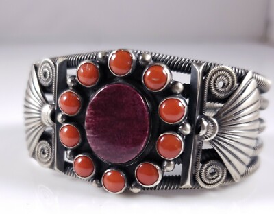 Darrell Cadman Navajo Sterling Silver Bracelet Mediterranean Coral 