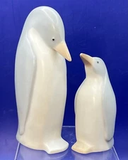 Vintage Crowning Touch Pair of Grey Penguins Porcelain Mother and Baby Set