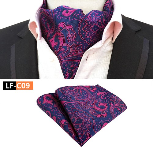 New Classic Men's Ascot Cravat Tie Silk Paisley Blue Scarves Cravat Hanky Set - Afbeelding 10 van 45