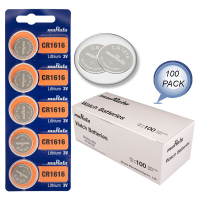 Murata CR1616 Battery 3V Lithium Coin Cell - Replaces Sony CR1616 100 Batteries