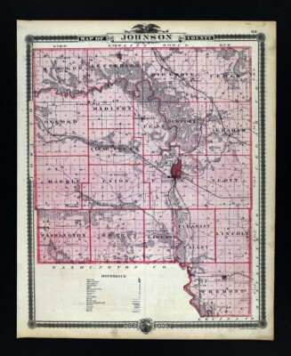 1875 Andreas Iowa Map Johnson County Iowa City Liberty Shueyville Lone Tree IA