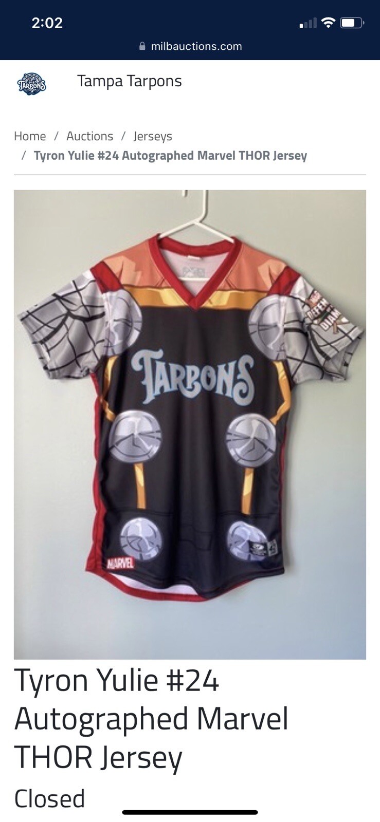 MiLB Tampa Tarpons Jersey Size 46 Marvel Thor Themed 24 Yankees Single