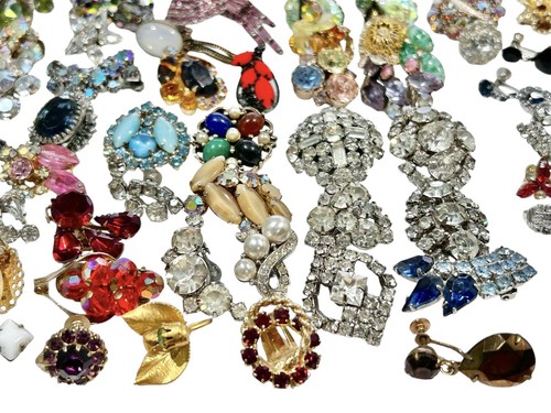 Vintage 105 Teile Strass Einzel Ohrring Lot Signiert Unsigniert Mehrfarbig - Bild 15 von 24