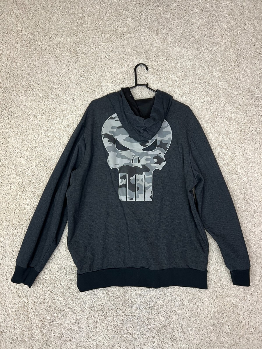 Marvel The Punisher Hoodie Mens XL Full Zip Camo Skull Graphic