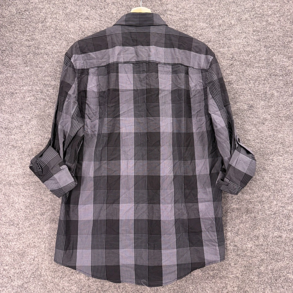 Рубашка мужская Alfani M средняя серая клетчатая на пуговицах рукав 3/4 с воротником обычный покрой - Изображение 2 из 4