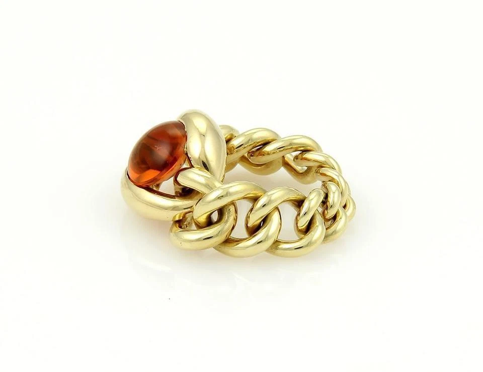 Chanel Yellow Gold 18k 4ct Cabochon Citrine Chain Link Flex Band Ring - Image 4 of 4