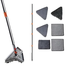 Self-Squeeze Baseboard Cleaner Flipping Mop Head & Long Stainless Steel Handle