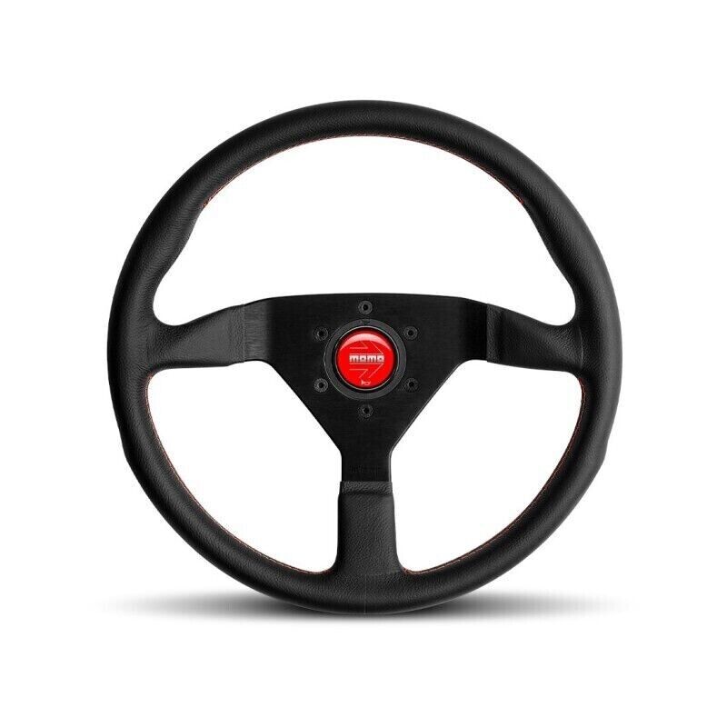 Momo Monte Carlo 350MM Black Leather Steering Wheel W/ Red Momo Monte Carlo 350MM Black Leather Steering Wheel W/ Red