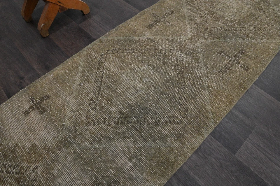 Alfombra de corredor turca vintage 2x9 pies lana anatolia hecha a mano pasillo Oushak BEIGE Foto 3 de 4