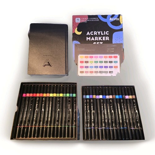 Arrtx Acrylic Paint Pens ☆ 32 Colors Brush Tip Acrylic Markers & Sketchbook!